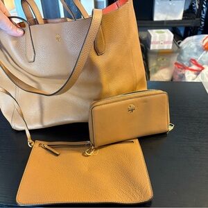 Tory Burch Tan Leather Tote Bag Set